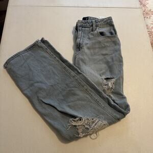 Hollister Women's Ultra High Rise Dad Jeans Distressed Cotton Blue Size 3R / 31L